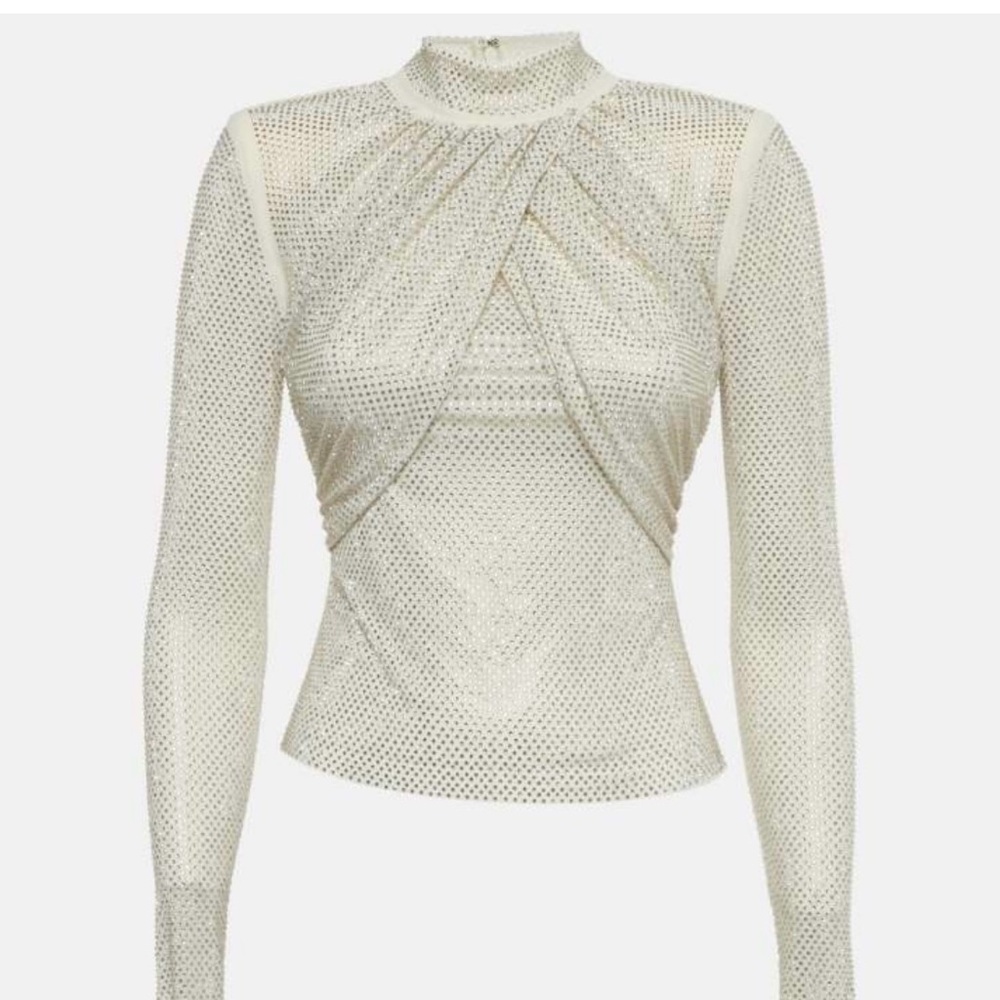 Self-Portrait Cream Mesh Long Sleeve Blouse
